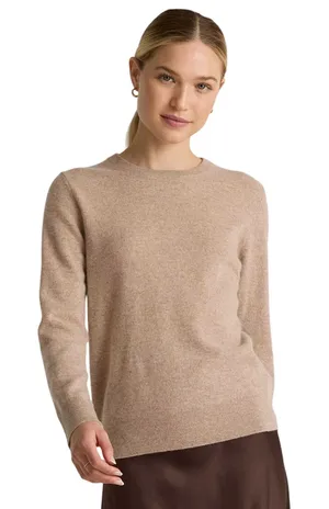 QUINCE Women’s Tan Cashmere Pullover Crewneck Long Sleeve Sweater thumbnail 1