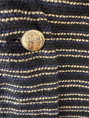 Ann Taylor Tweed Longline Blazer Coat Navy Golden Brown Stripe Size 8 thumbnail 5