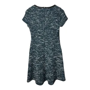 Talbots Tweed Fit & Flare Dress 6 Teal Blue‎ Faux Leather Trim Short Sleeve thumbnail 5