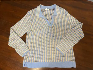 Women’s blue and yellow knit sweater medium Maurice thumbnail 1