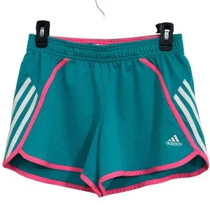 Adidas Colorful Running Drawstring Shorts Teal Pink Trim Three White Stripes S thumbnail 1