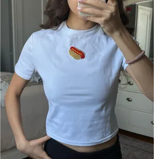 Baseball Hot dog handmade tee White thumbnail 1