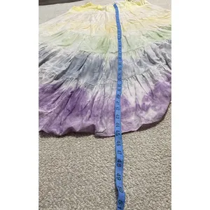 STORIA Tie Dye Maxi Dress Colorful Sleeveless Tasseled Straps Size S 100% Rayon thumbnail 10