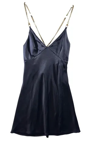 321‎ | Altar'd State Womens Medium Gold Chain Strap Satin Slip Mini Dress Blue thumbnail 1