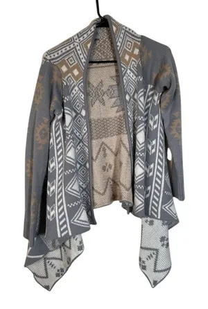 Charlotte Russe Gray Multi Waterfall Open Front Cardigan Women Sz M thumbnail 1