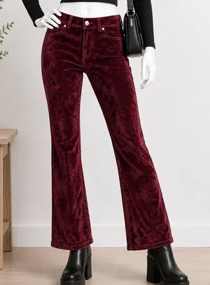 Miss Sixty Womens Pants Burgundy Velvet Y2K Retro Straight Leg 26 thumbnail 1
