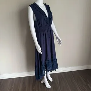 Navy Blue Summer Ruffle Tie Waist Dress XL thumbnail 3