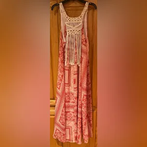 ZARA Macrame Bohemian Festival Lightweight Lined‎ Maxi Dress Size Medium / Large thumbnail 7
