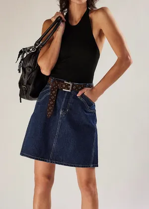 NWT Free People Suzy Denim Midi Skirt in Deep Blue Crush thumbnail 1
