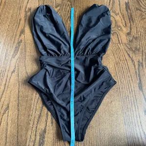 Cupshe Womens Solid Black One Piece Deep V High Cut Leg Swim Suit Size Small thumbnail 6