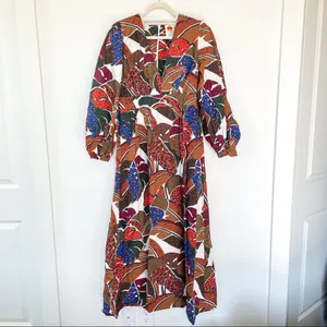 NWT Farm Rio Anthropologie Deep V-Neck Maxi Dress in Brown thumbnail 4