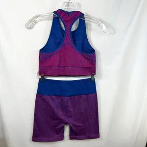 Fabletics Medium Workout Set Pink Blue Seamless Sports‎ Bra Bike Shorts 1597 thumbnail 6