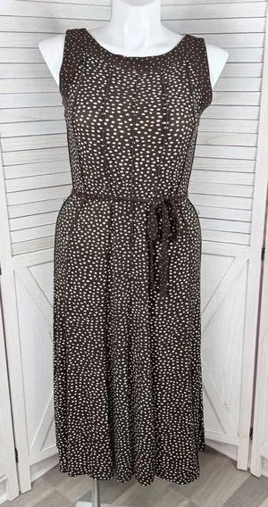 Perceptions Polka Dot Panel A Line Midi Dress Sleeveless‎ Brown White 12 thumbnail 1