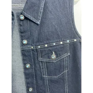 Y2K Faded Glory Denim Vest Large Rhinestones Western Rockabilly Rodeo 90s thumbnail 3