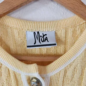 Mita Cable Knit Cardigan Vintage Long Sleeve Gold Buttons 80s Size 14 Yellow thumbnail 3