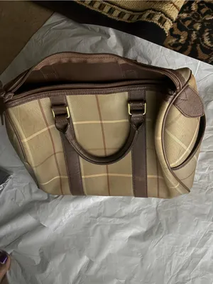 Burberry Beige and Brown Check Canvas‎ Tote with Leather Trim thumbnail 2