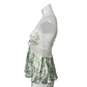 Victoria's Secret Green Floral Lace Sleeveless Cami Tank Peplum Blouse Top M thumbnail 2
