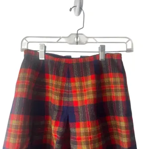 Vintage 90s Size XS Wool Blend‎ Red Plaid Academia Tweed Above Knee Skirt thumbnail 2