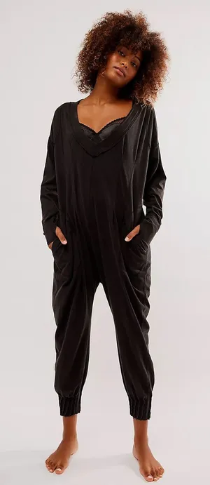 Free People Intimately SzM Black All Nighter Romper Long Sleeve Relaxed Jumpsuit thumbnail 1