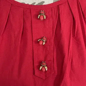 Talbots Blouse Top Sleeveless Womens Sz 6 Red Ladybug Buttons Pleated Bib Preppy thumbnail 7