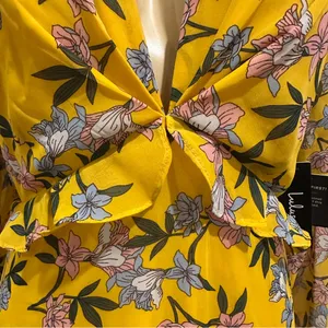 New Lulus Maxi Dress Sz M Thrive Together Yellow Floral Long Sleeves NWT thumbnail 5
