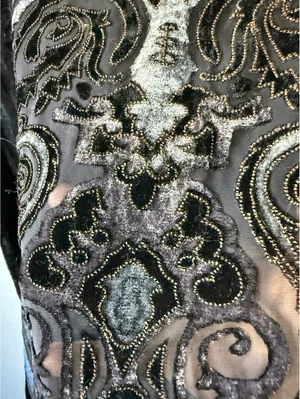 Elegant Black and Gray Velvet Paisley Shawl with Fringe thumbnail 5