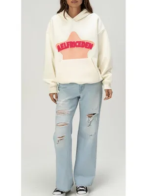 Aelfric Eden Embroidered Eden Star Womens Oversized Hoodie Cream thumbnail 3
