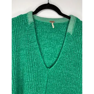 Free People Take Over Me Sweater XS/S Green V-Neck Oversized Woven Pullover thumbnail 2