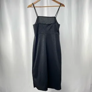 Zara Textured Weave Printed Slit Midi Dress in Black Size‎ Large thumbnail 4