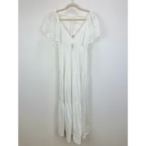 Madewell Tie Back Flutter Sleeve Tiered Midi Dress White Cottagecore US 0 NWT thumbnail 7