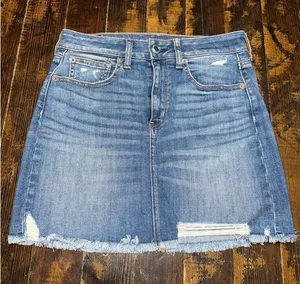 American Eagle 6 distressed raw hem denim skirt thumbnail 1
