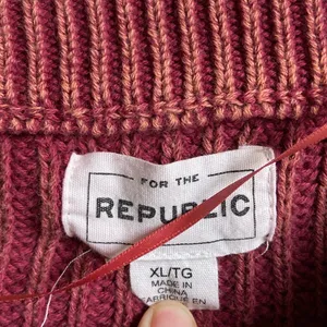 FOR THE REPUBLIC Cotton Crewneck Sweater (Sz XL) Red Distressed Cable Knit thumbnail 4