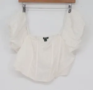 Wild Fable White Eyelet Puff Sleeve Corset Crop Top Large Smocked Back Cotton thumbnail 1
