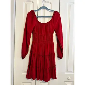 Altar'd State Mini Dress Cottagecore Red Smocked Tiered Long Sleeve‎ Medium NWT thumbnail 3
