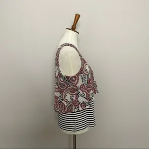 Anthropologie Meadow Rue Top Sleeveless Mixed Media Layered Striped Paisley Red thumbnail 3