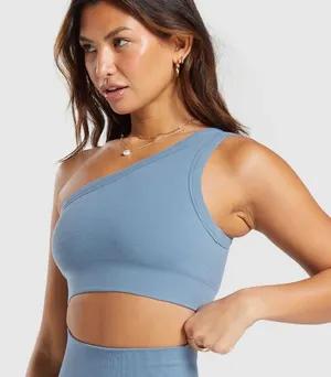 Gymshark Ribbed Cotton Seamless One Shoulder Bra Blue Women’s Small thumbnail 1