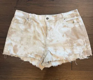 aerie Daydream White/TanTie-Dye Distressed Denim Shorts Size XL - C45-060 thumbnail 1