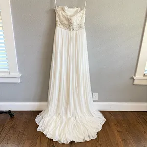 Jasmine Couture Strapless‎ Wedding Dress Pleated Skirt Size 8 Sequins Beaded thumbnail 4