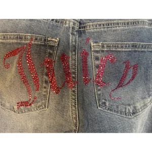 Juicy Couture Wide Leg‎ Jeans Womens 7/28 Blue Excellent Pink Rhinestone Logo thumbnail 3