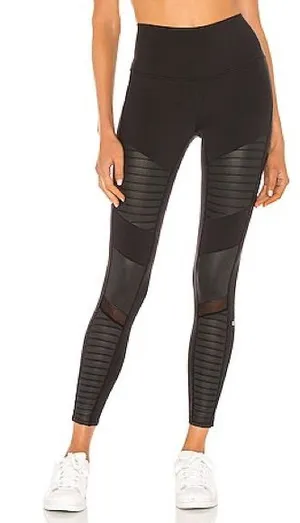 ALO leggings moto mesh panel high rise 2010s 7/8 ankle y2k vintage biker workout thumbnail 1