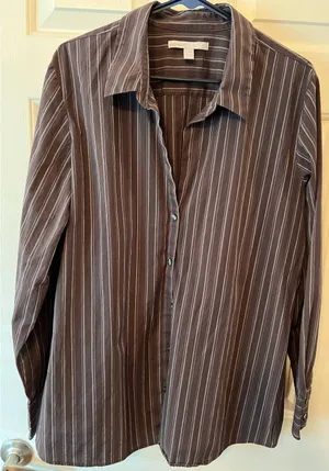 Old Navy Women's Purple Stripe Button Front‎ Size XXL 29" Long x 23" Pit to Pit thumbnail 1