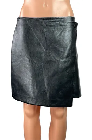 Aritzia Babaton Women's Black Faux Leather Vegan Straight Mini Skirt Size 10 thumbnail 1