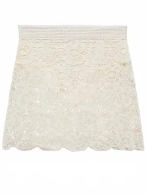 Mango Crochet Floral Mini-Skirt NWT Off White Small thumbnail 2