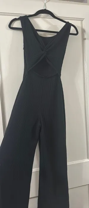 Black Ribbed Jumpsuit Size XS thumbnail 1