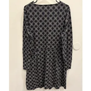 Boden Black Cream Geometric Dot‎ Long Sleeve Modal Cotton Jersey Shift Dress 16 thumbnail 2