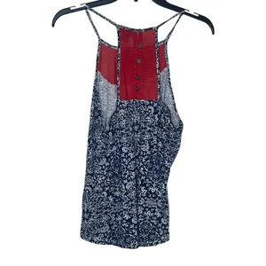 Lucky Brand Boho Tank‎ Top Hollow Cut Crochet Cotton Strappy Button Women Small thumbnail 7