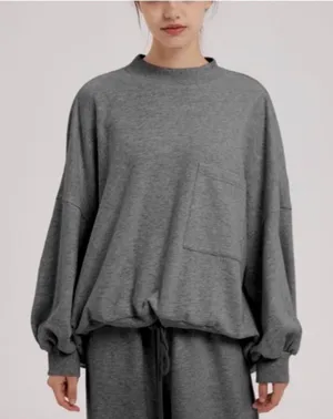 🌟NAP🌟 MOCK NECK SWEATSHIRT DRAWSTRING HEM GRAY SZ S thumbnail 1