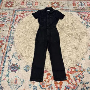 GOOD AMERICAN Black Utility Denim Jumpsuit Size Small thumbnail 2