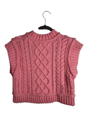 ZARA Pink Cable Knit Sweater Vest‎ Womens S Cropped Chunky Knit Sleeveless Top thumbnail 3