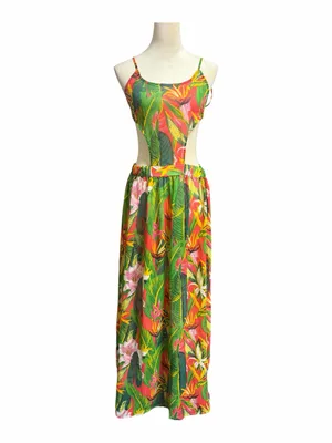 Boohoo Beach Green Tropical Cutout Maxi Dress with Pink & Orange Floral Print thumbnail 4